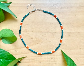 Damen Teal & Orange Farbblock Choker