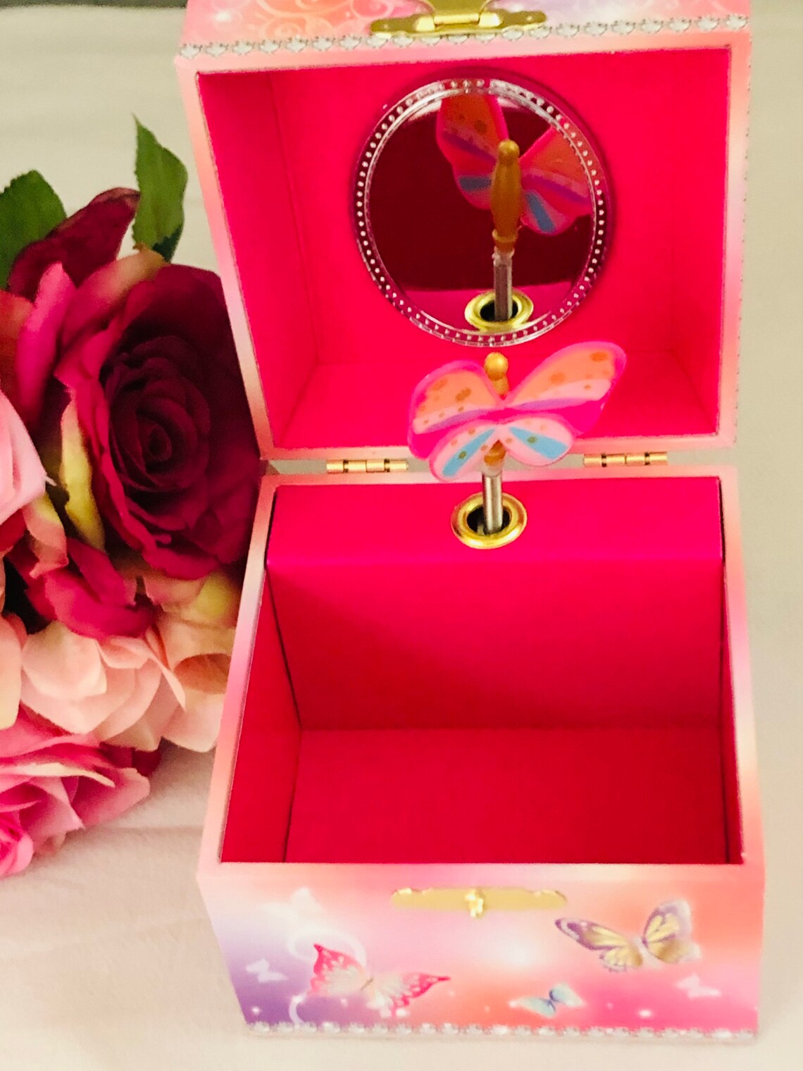 Personalised WOODEN Butterfly musical jewelry box Music box Etsy