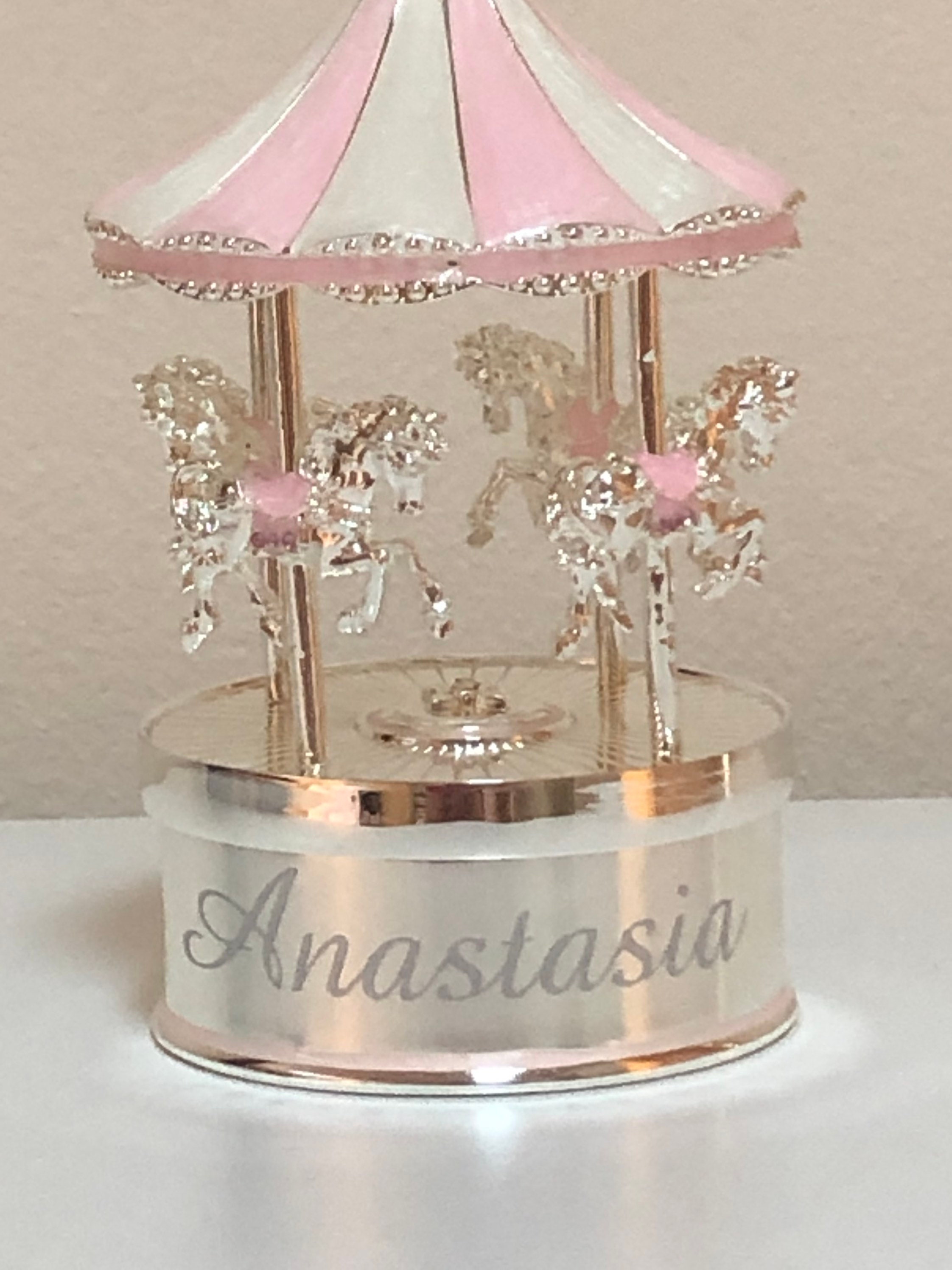Personalised Silver Musical Carousel, Music box, Musical Carousel