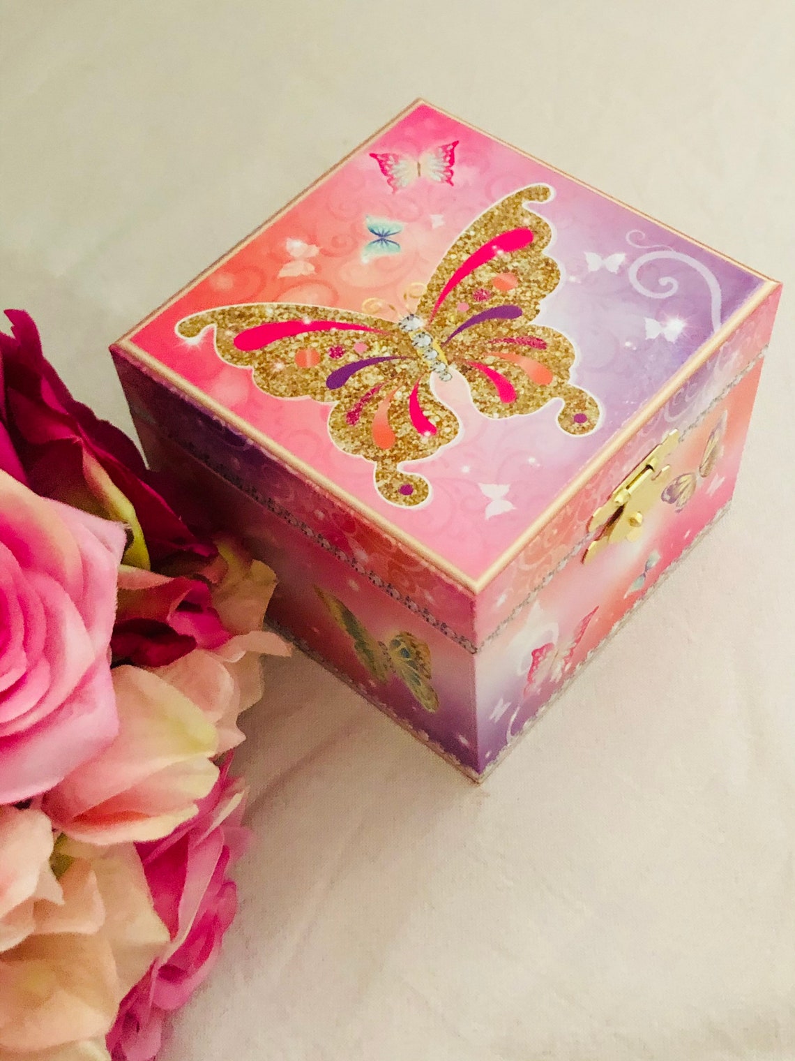 Personalised WOODEN Butterfly musical jewelry box Music box Etsy