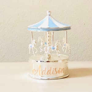 Personalised Musical Carousel,Musical Carousel,Nursery Gift,New Baby Gift, Horse Carousel,Baptism gift,Christening gift,Gift for baby,Music zdjęcie 2