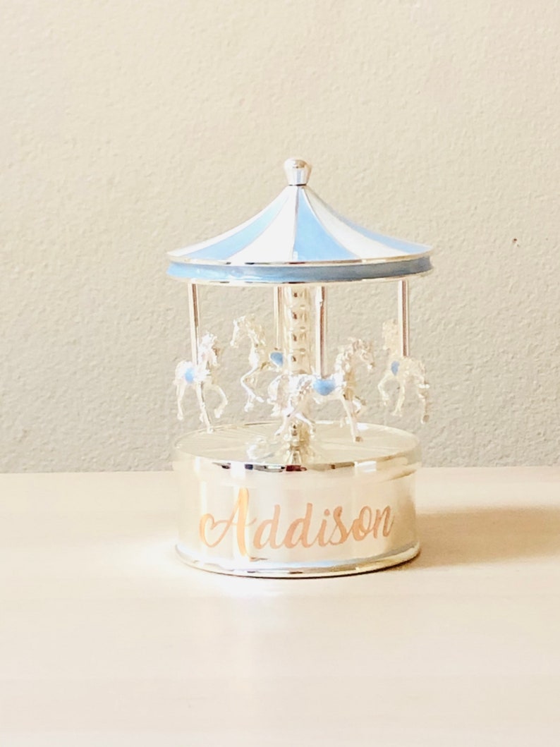 Personalised Musical Carousel,Musical Carousel,Nursery Gift,New Baby Gift, Horse Carousel,Baptism gift,Christening gift,Gift for baby,Music zdjęcie 2