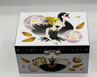 Personalised Black Swan ballerina musical jewelry box,Ballerina Music box,Gift for girl, nursery decor,personalised music box, jewellery box