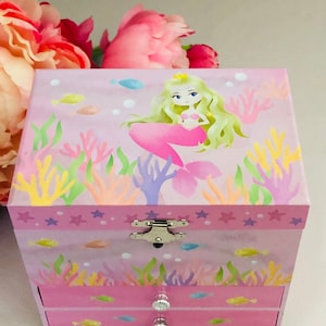 Personalised WOODEN MERMAID musical jewelry box,Mermaid Musical jewelry box, music box for girls, girls Musical jewellery box,mermaid music