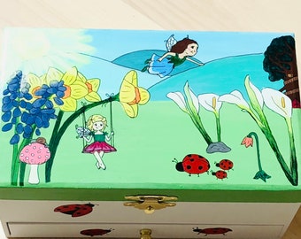 Hand-Painted Personalised ballerina musical jewellery box, Ballerina Music box,hand-painted music box, Fairy garden, music box,jewelry box