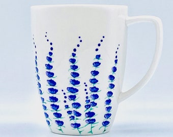 Lavender Hand Painted Ceramic Coffee Mug Vintage Style Flowers Tea Coffee 12 ounce Cup