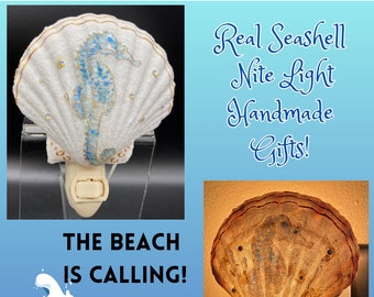 Seahorse Scallop Shell Night Light for Coastal Cottage Beach House Ocean Nursery and Island Decor