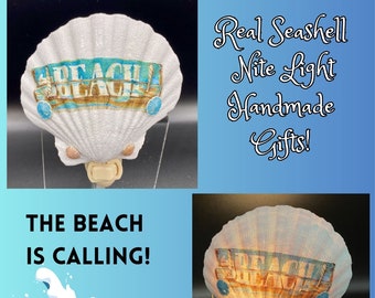 Beach Night Light Scallop Sea Shell for Coastal Cottage Beach House Ocean Key West and Island Decor Glitter Sparkle