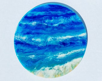 18in Lazy Susan Ocean Wave Beach Resin Art 1 in Thick Wood Round Table Centerpiece Tabletop Coastal Cottage Beach Island Decor