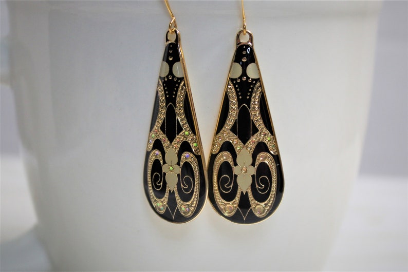 Black and Gold Foil Tear Drop Earrings Women's Black and Etsy