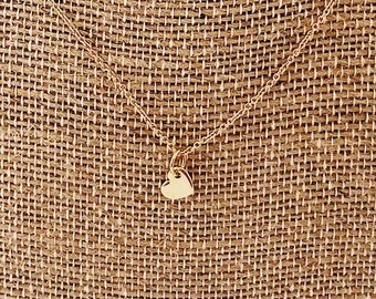 Tiny Gold Heart Necklace w/ Love Charm, Dainty Heart Necklace, Delicate 10kt Gold Plated Chain, Love You More Dainty Jewelry, Gift for Her