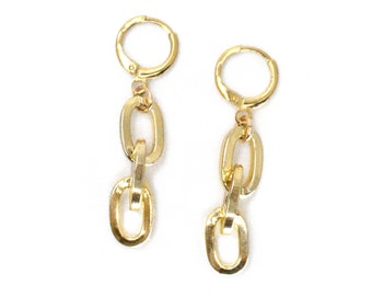 Ibiza 10k Gold Chain Link Dangly Earrings - Dainty Linked Chain Earrings  - Tiny Drop Earrings for Minimalist Look