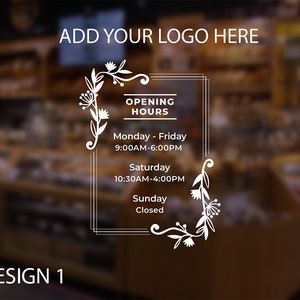 Adhesivo personalizado para ventana de tienda/horario comercial/calcomanía de vinilo para tienda, restaurante, oficina, salón, gimnasio, boutique.