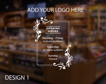 Custom Storefront Window Sticker | Business Hours | Vinyl Decal for Store, Restaurant, Office, Salon, Gym, Boutique.
