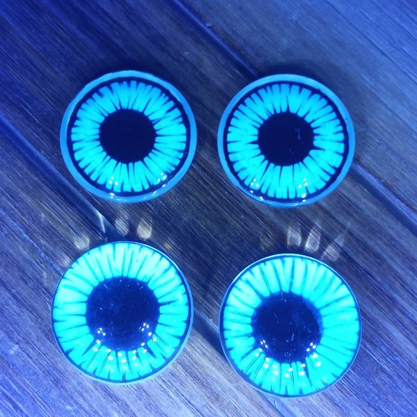 999.11 Custom order- Glow in the Dark Blue Eyes, Hand Painted Glass Eyes, 30mm, pick from high dome [lower] or low dome [upper]