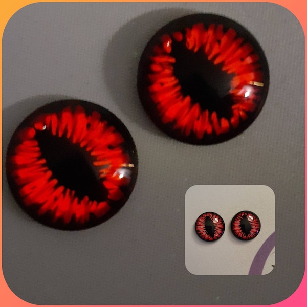 Yeux rouges brillants 612, Oeils en verre peints à la main, phosphorescents dans le noir, 8 mm 10 mm 14 mm 18 mm 20 mm 25 mm 30 mm 35 mm 40 mm 45 mm 48 mm 50 mm 58 mm