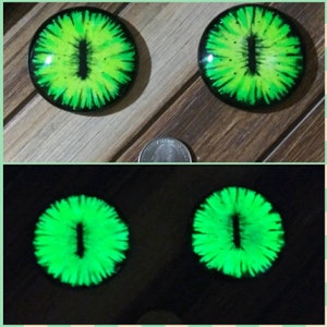 604 グラスアイ：緑と黄色の光る目、手描きのグラスアイ、暗闇で光る、10 mm 14 mm 18 mm 20 mm 25 mm 30 mm 35 mm 40 mm 45 mm
