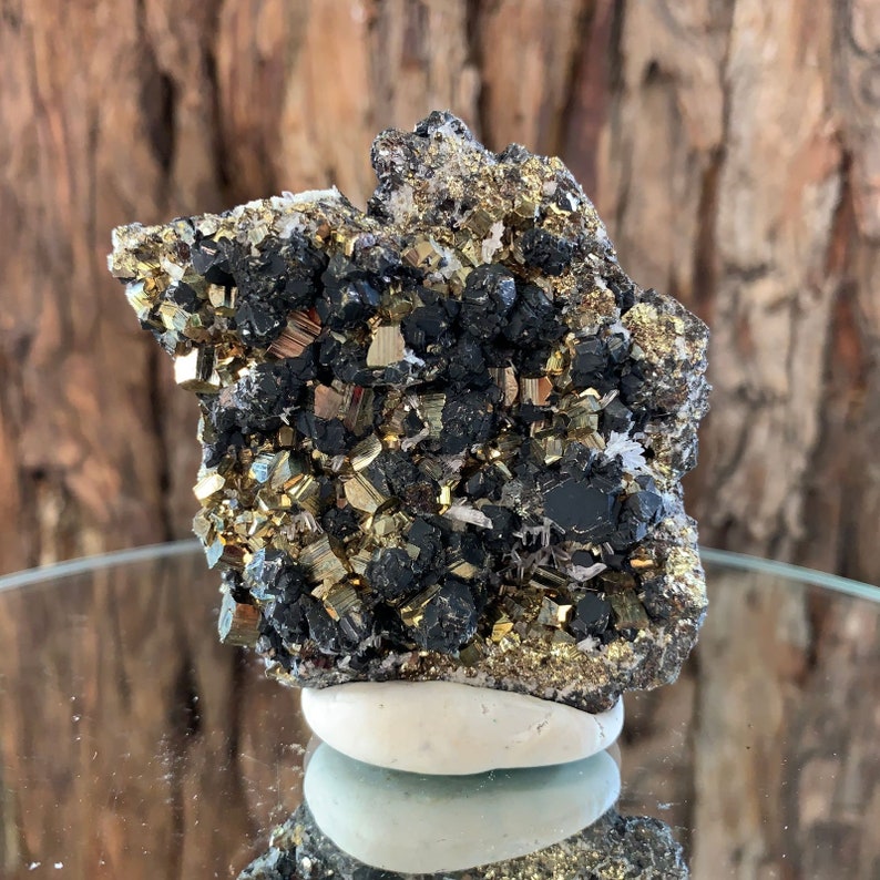 8.2cm 136g Pyrite Sphalerite Stone Rock Mineral from Huaron Peru Clear Quartz Crystal