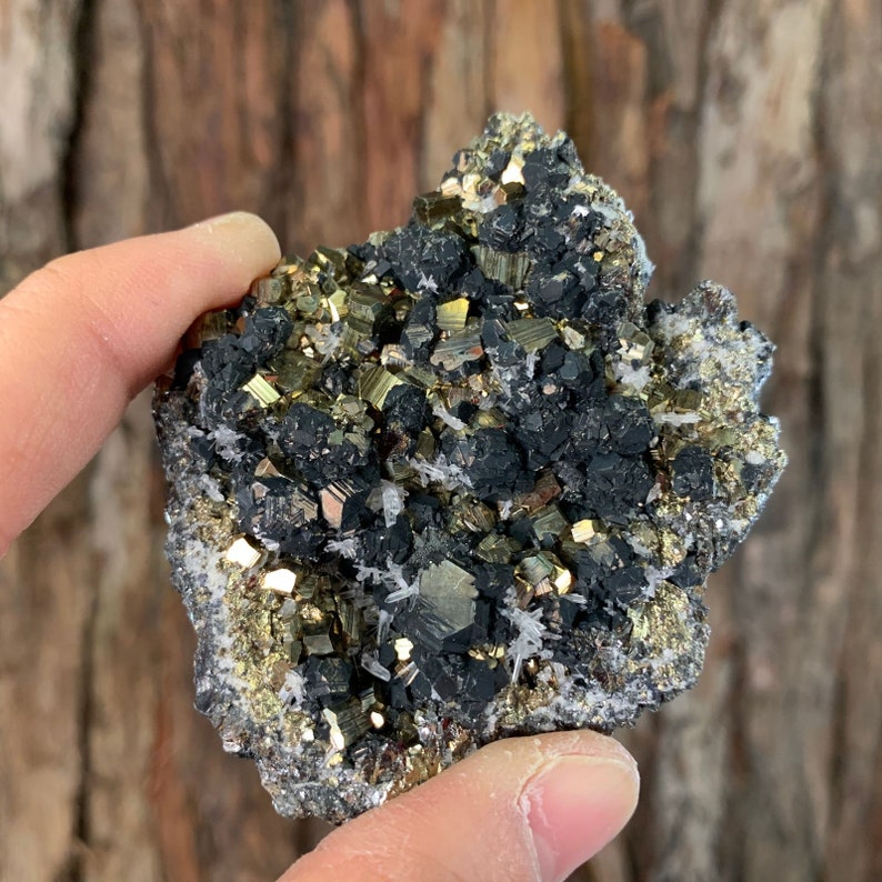 8.2cm 136g Pyrite Sphalerite Stone Rock Mineral from Huaron Peru Clear Quartz Crystal