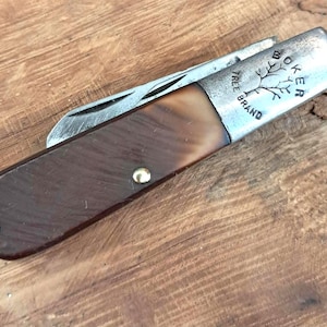 050. Vintage Boker Tree Brand 495 Enarmad Rakhyvel Barlow Fickkniv - Tyskland Mitten av 1970-talet/Början av 1980-talet Kolstål - Utmärkt Snäpp, Ingen Wobble
