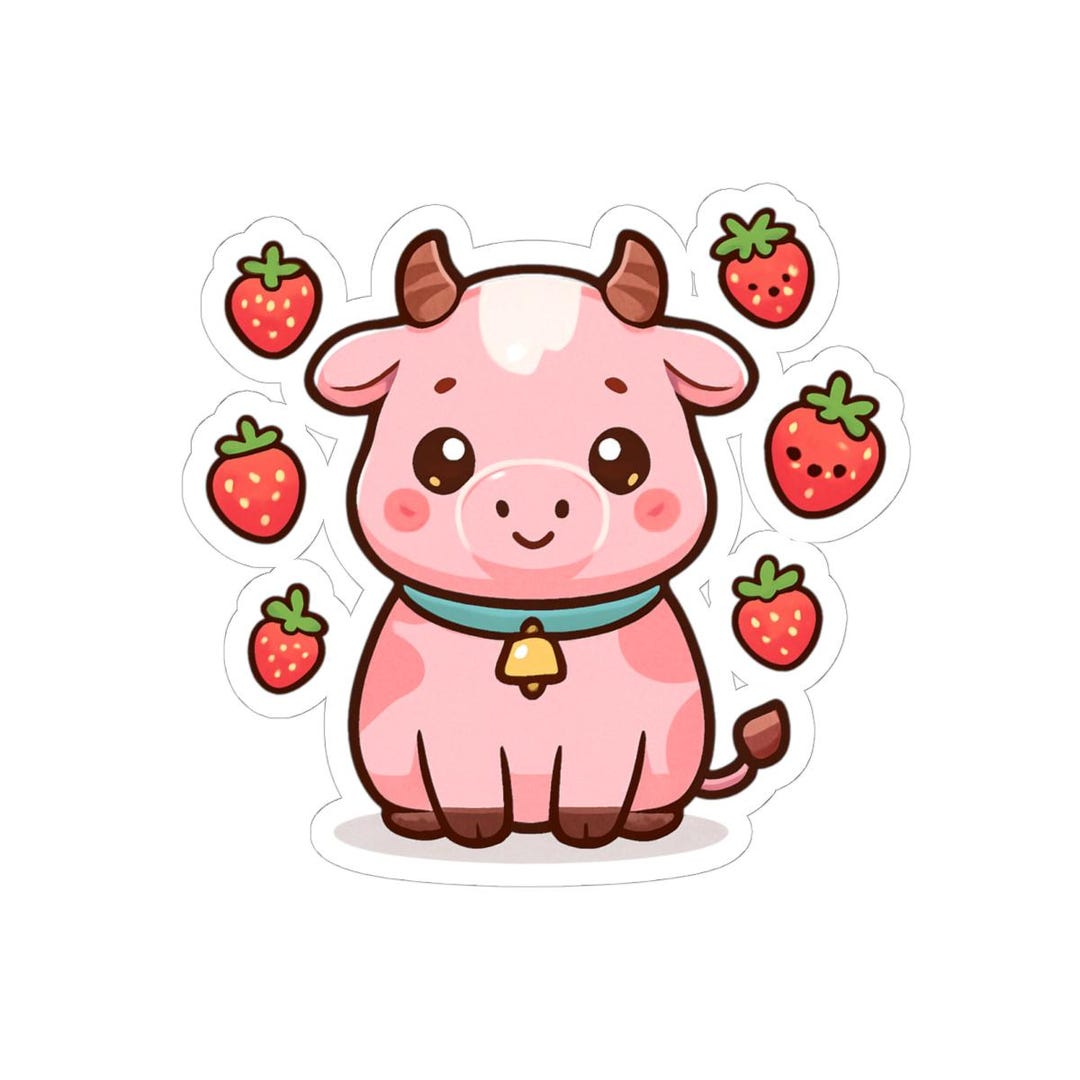 Sapi Pink Kawaii Pink Cow Sticker | Strawberry Farm Animal Decal - Etsy