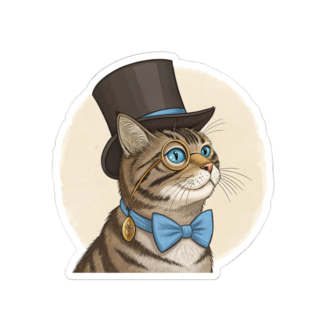 Dapper Tabby Cat With Top Hat and Monocle Sticker | Kiss-cut Sticker - Etsy