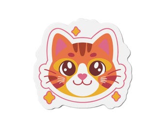 Kawaii Orange Tabby Cat Face Sparkles Die-Cut Magnet