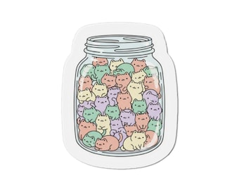 Colorful Cats in a Jar Magnet | Die-Cut Sticker Style