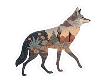 Desert Coyote Landscape Sticker | Kiss-Cut Sticker