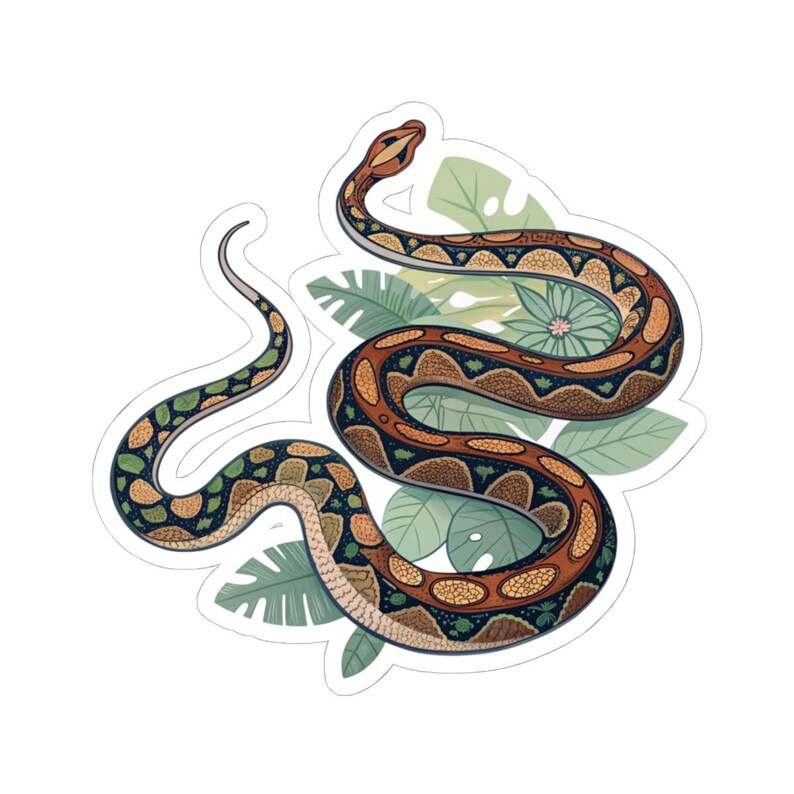 Coiled Snake Boa Constrictor Python Nature Sticker | Kiss-Cut Vinyl Snake Decal, Tropical Leaves Bild 1