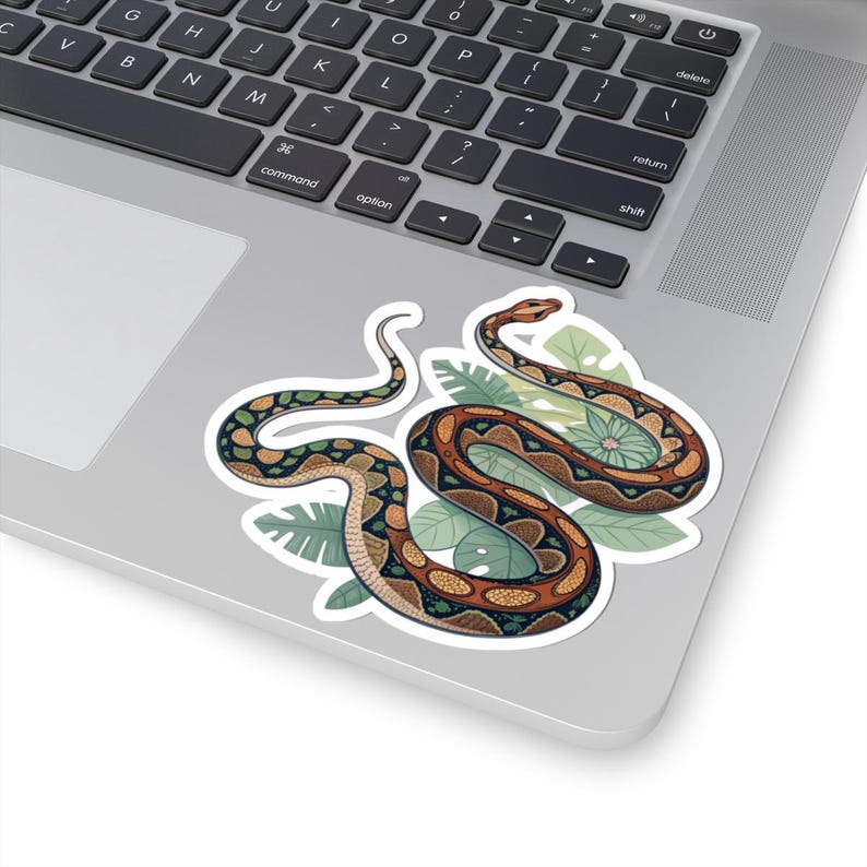 Coiled Snake Boa Constrictor Python Nature Sticker | Kiss-Cut Vinyl Snake Decal, Tropical Leaves Bild 4