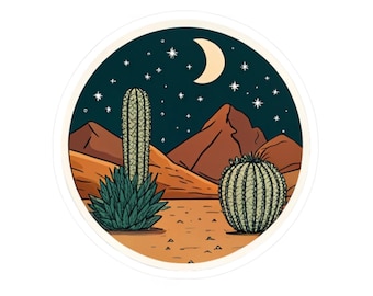 Desert Night Cactus Sticker | Kiss-Cut Sticker