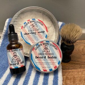 Mens Shaving Soap Set with Brush, Beard Oil, Beard Balm | Gift Set for Boyfriend, Husband, Father, Brother, In Law, Birthday, Father&#39;s Day