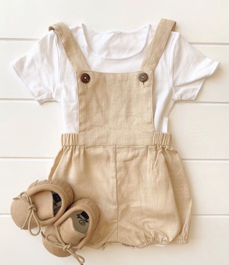 Baby Boy Kids Vintage Xander Beige Overalls Cotton Linen Etsy