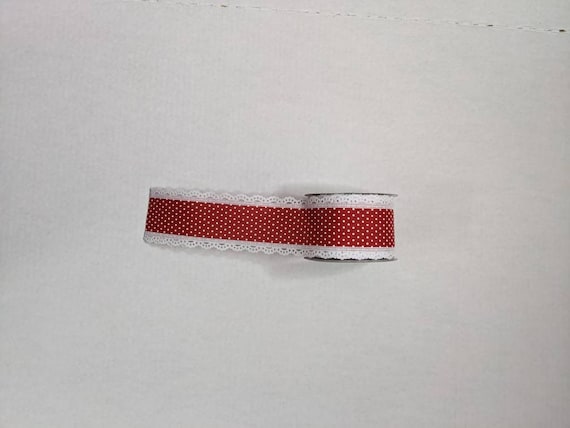 Red and White Ribbon, Lace Ribbon, Elegant Decor, 2 1/2 Inch Ribbon,  Everyday Ribbon, Swiss Dot Ribbon 