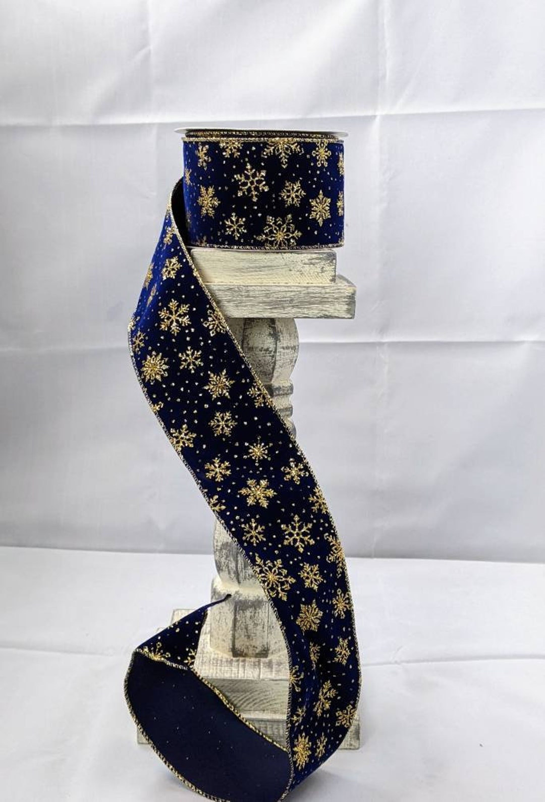 Blue Velvet Snowflake Ribbon, Winter Ribbon, Gold Snowflake Ribbon - Etsy