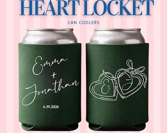 Personalized Heart Locket Initial Can Coolers | Wedding Koozies | Custom Couple Initial Wedding Favor |