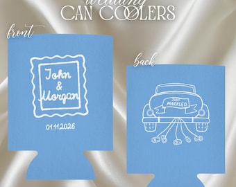 Personalized Wedding Can Coolers | Custom Drink Sleeves | Wedding Favor for Guests |