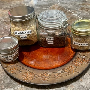 Different resin mix combinations to choose from for Spiritual Workings … Frankincense, Dragons blood Powder, Myrrh, Copal.