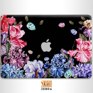 Floral black Macbook case Colourful Irises and diamonds design MacBook Air 13 15 inch MacBook Pro 13 14 15 16 M1 M2 M3 chip model case
