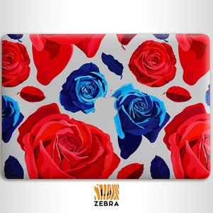 Blue and red roses flowers MacBook hard plastic clear case MacBook Air 13 MacBook Pro 13 14 15 16 M1 and M2 chip model case
