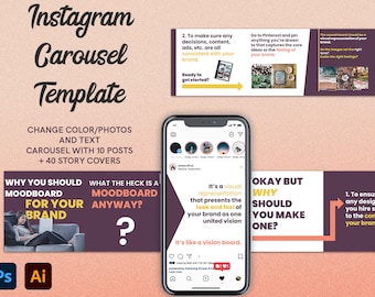 Instagram Carousel Template with 10 posts | Fully editable premade template | Social Media Post Blogger Branding Travel