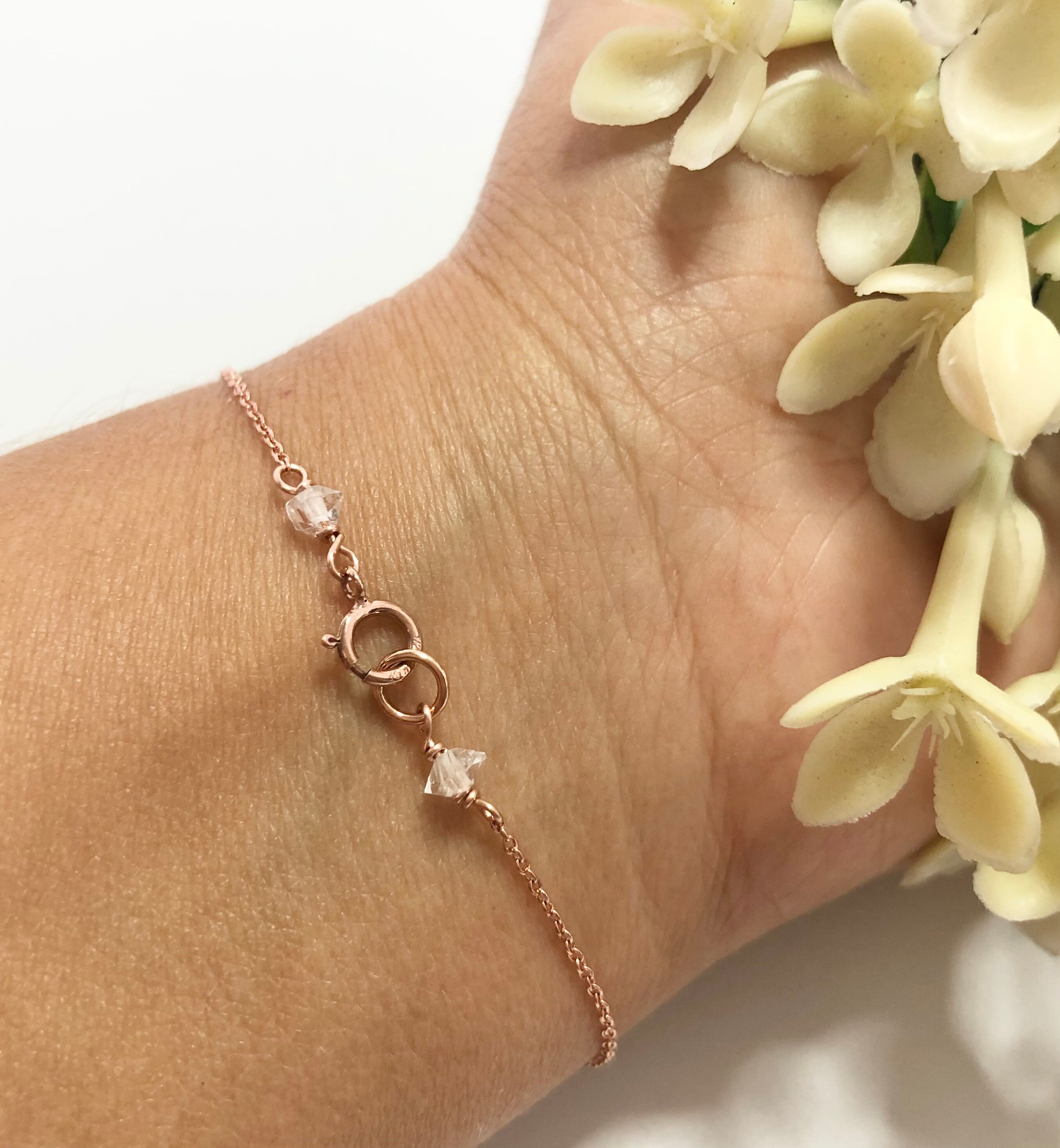 Rose Quartz Dainty Bracelet Rose Gold Bracelet Valentines Etsy UK