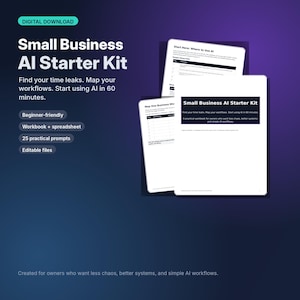 Small Business AI Starter Kit, Workflow Planner, ChatGPT Prompts (Digital Download)