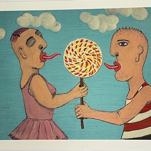 Art Postcard 'Sharing a swirly lollipop'