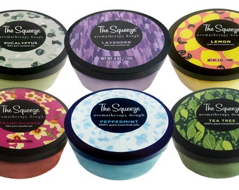 The Squeeze —"The Six Scents" Aromatherapy Dough Sampler Size 100% essential oils for self care, stress ball, hand therapy