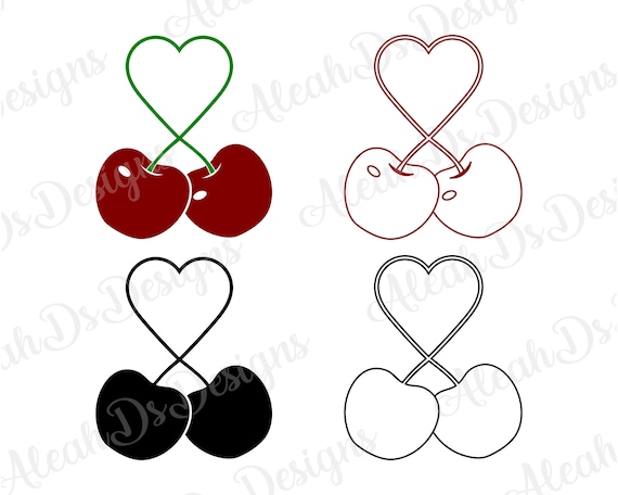 Download Cherry Cherries Heart Stem Red Clip Art Clipart Design Etsy