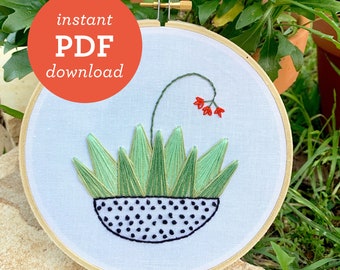 Agave Succulent Pattern - Instant Digital PDF Download - DIY Beginner Embroidery Hoop Art