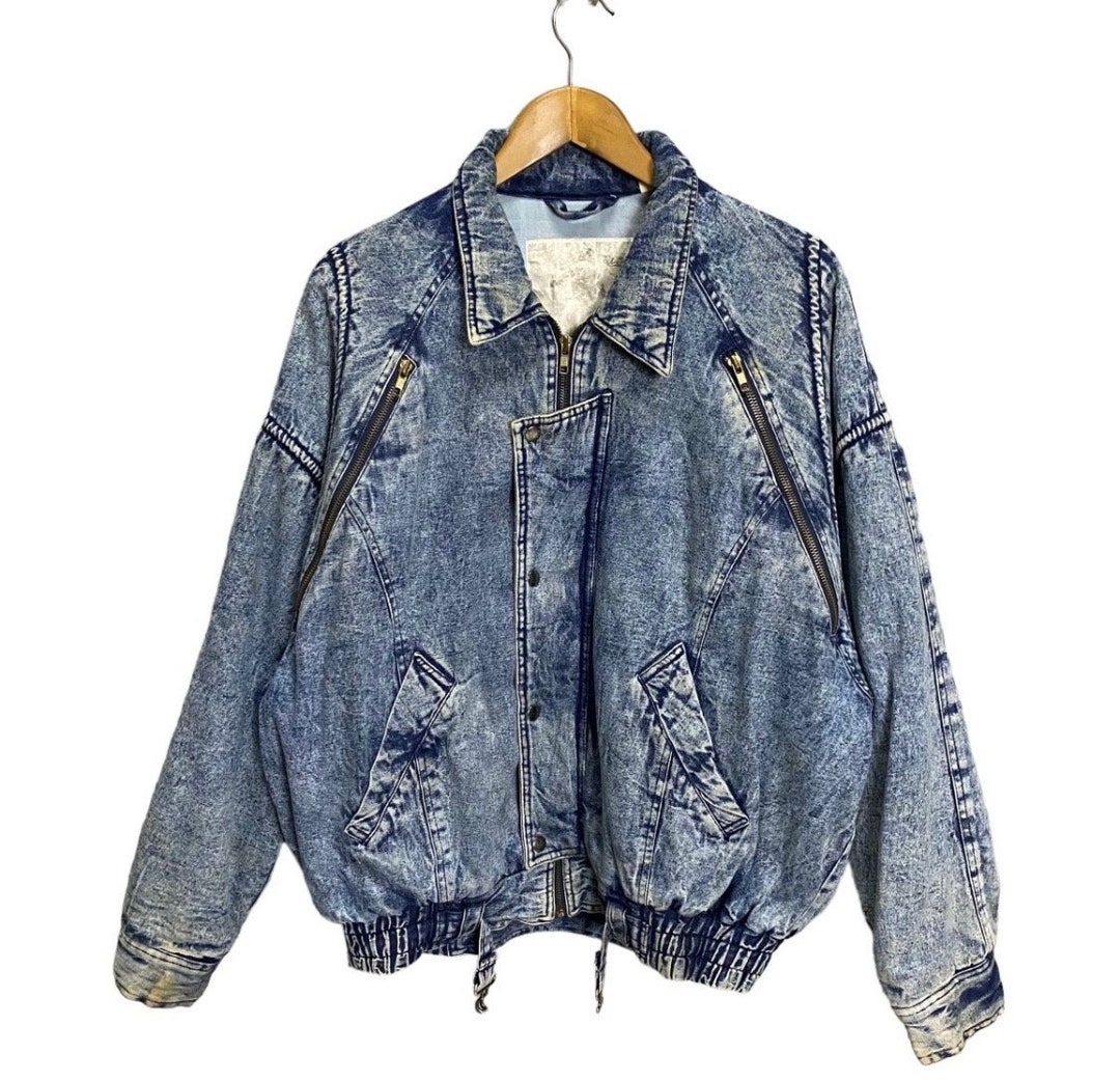 Vintage 80s Gleeman Denim Bomber Jacket Size L - Etsy Vintage 80s Gleeman Denim Bomber Jacket Size L - Etsy