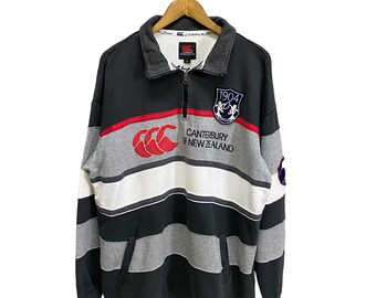 vintage 90 s Canterbury of NZ Stripes Sweatshirt half zipper big logo spellout
